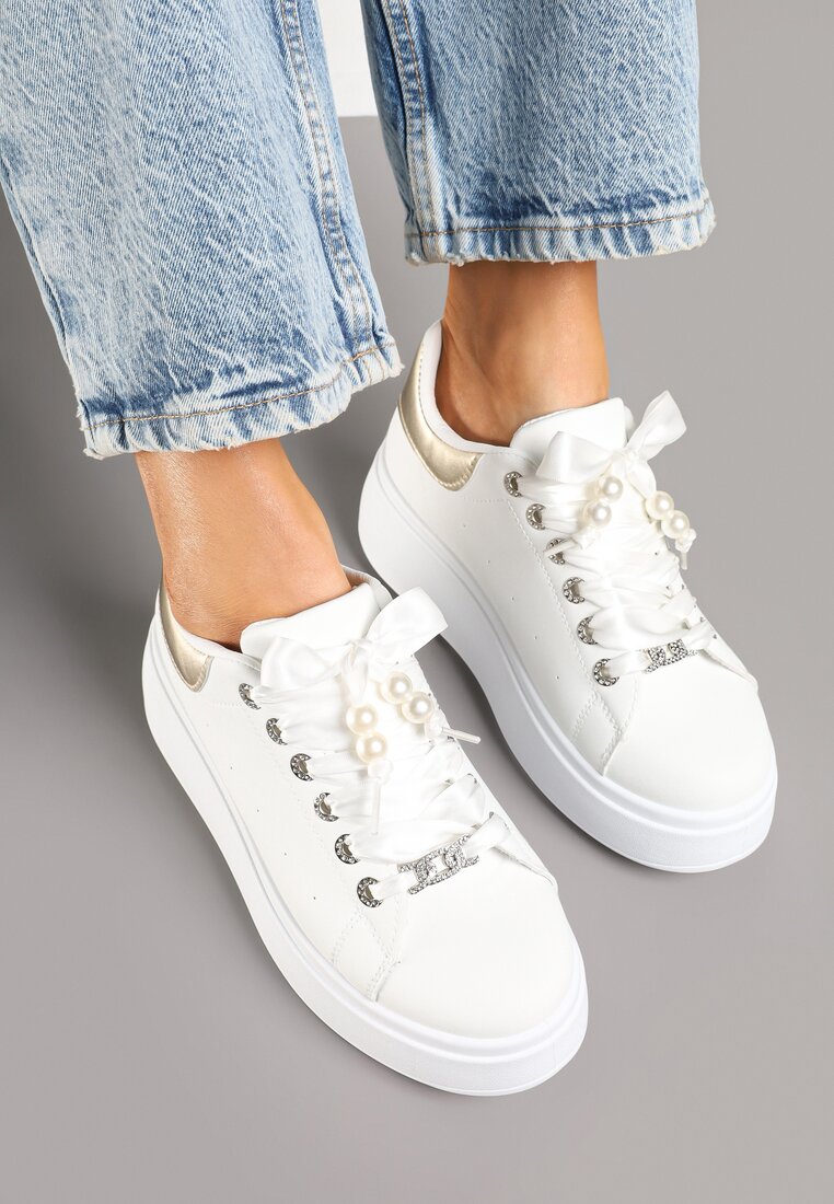 Sneakers Aviriel Alb cu auriu