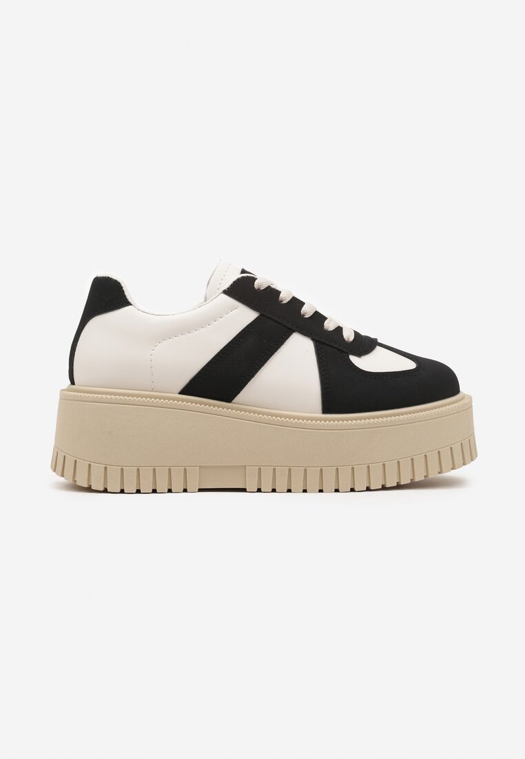 Czarno-Beżowe Sneakersy Typu Tenisówki na Żłobionej Platformie Lorreia