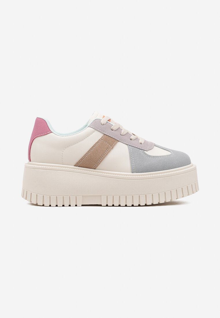 Beżowo-Niebieskie Sneakersy Typu Tenisówki na Żłobionej Platformie Lorreia