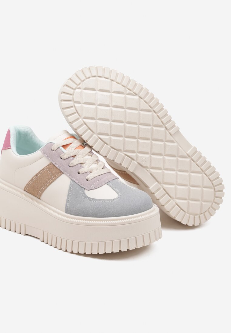Beżowo-Niebieskie Sneakersy Typu Tenisówki na Żłobionej Platformie Lorreia