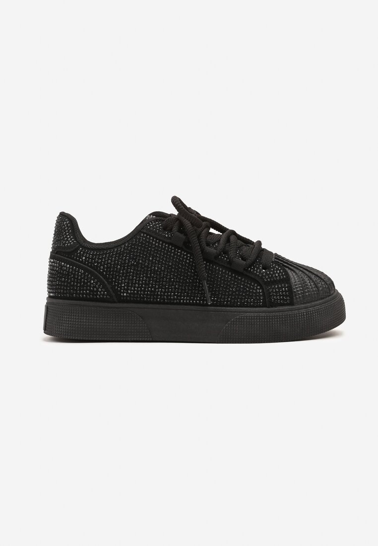 Czarne Sneakersy z Ozdobnym Tłoczeniem i Cyrkoniami Dorreia