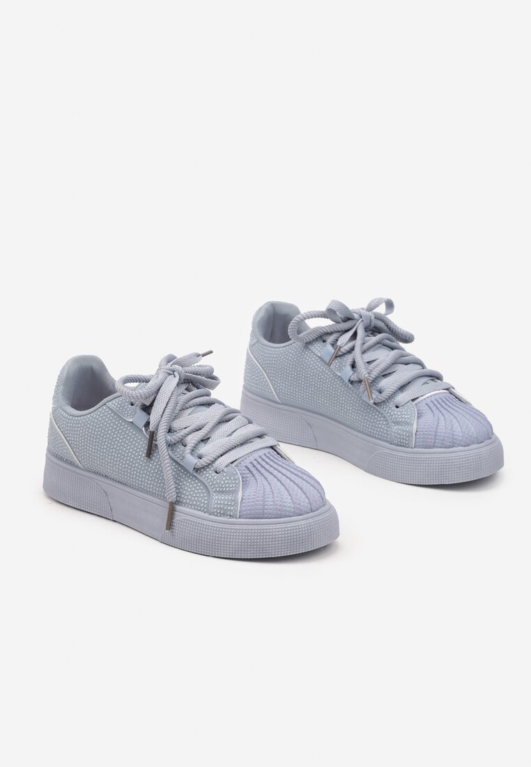 Niebieskie Sneakersy z Ozdobnym Tłoczeniem i Cyrkoniami Dorreia