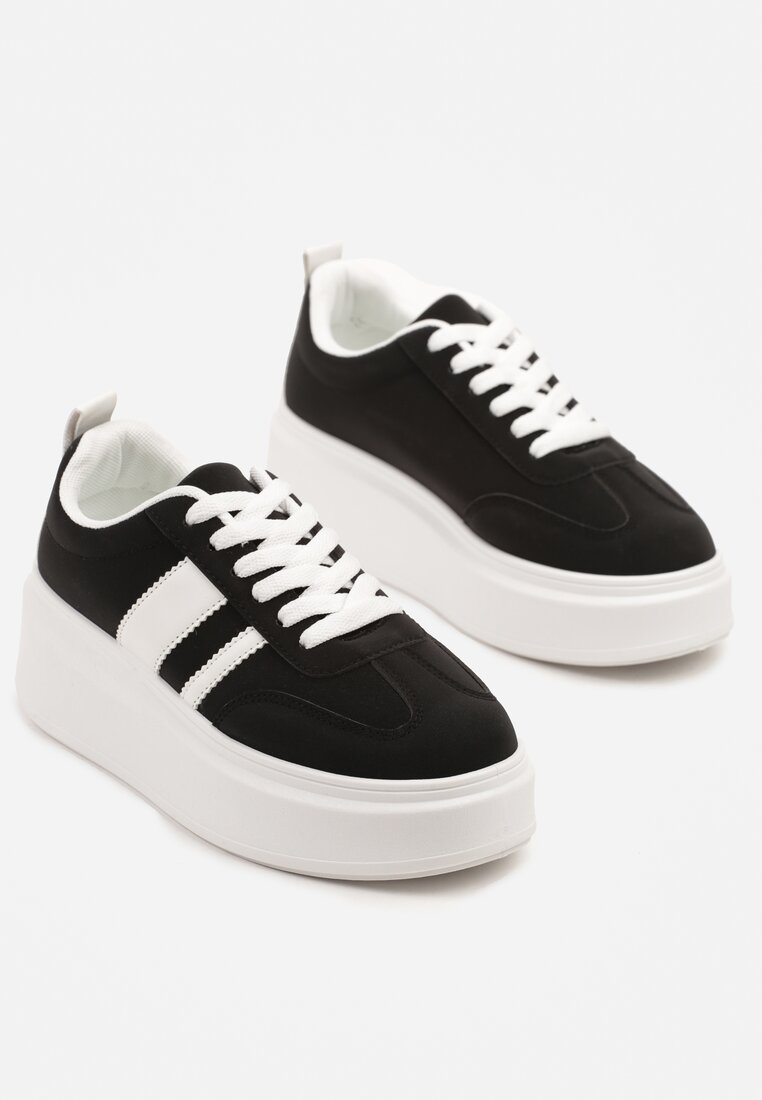 Czarne Sneakersy Klasyczne Tenisówki na Grubej Podeszwie z Koturnem Adessia