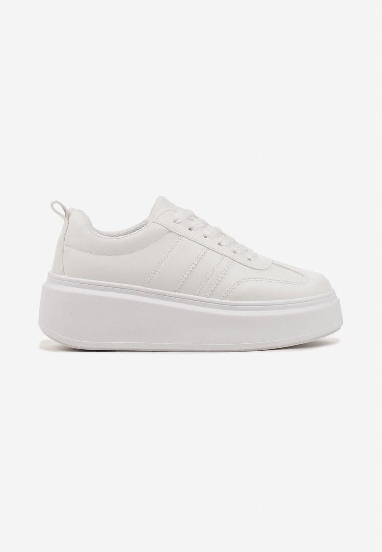 Białe Sneakersy Klasyczne Tenisówki na Grubej Podeszwie z Koturnem Adessia