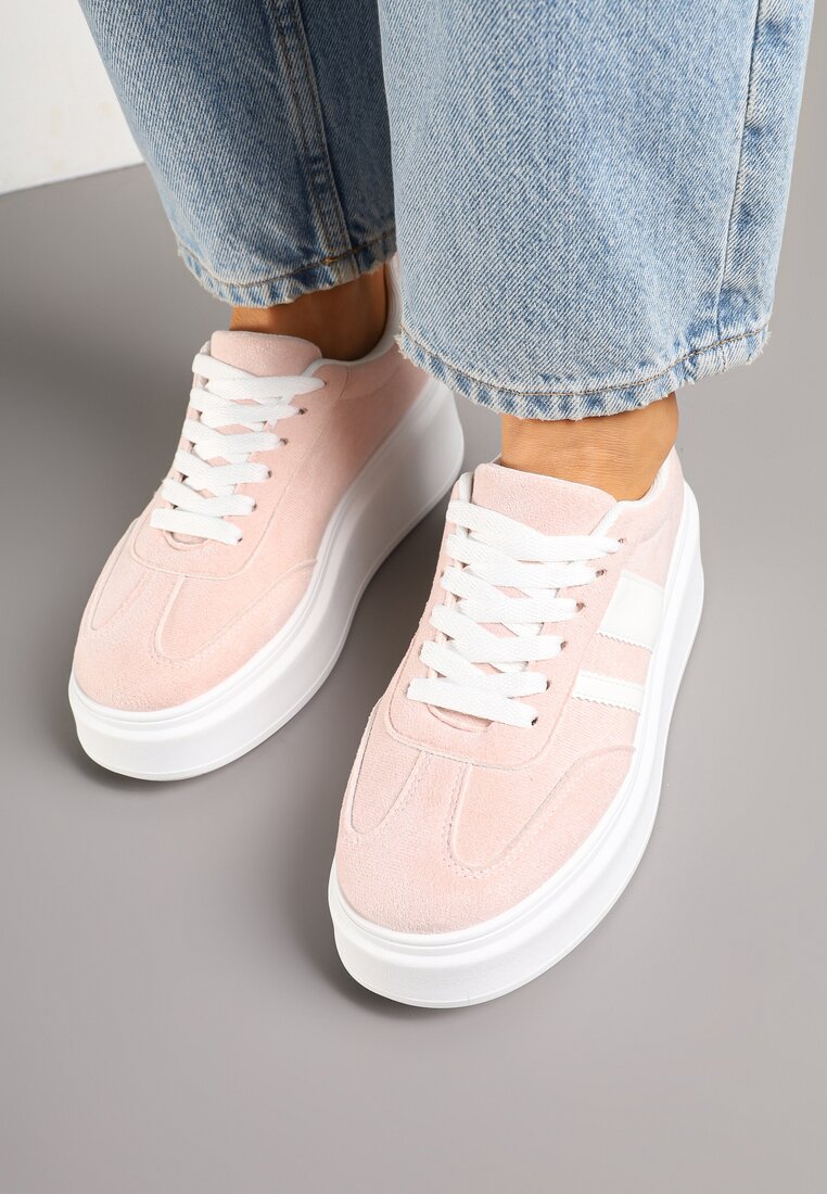 Różowe Sneakersy Klasyczne Tenisówki na Grubej Podeszwie z Koturnem Adessia