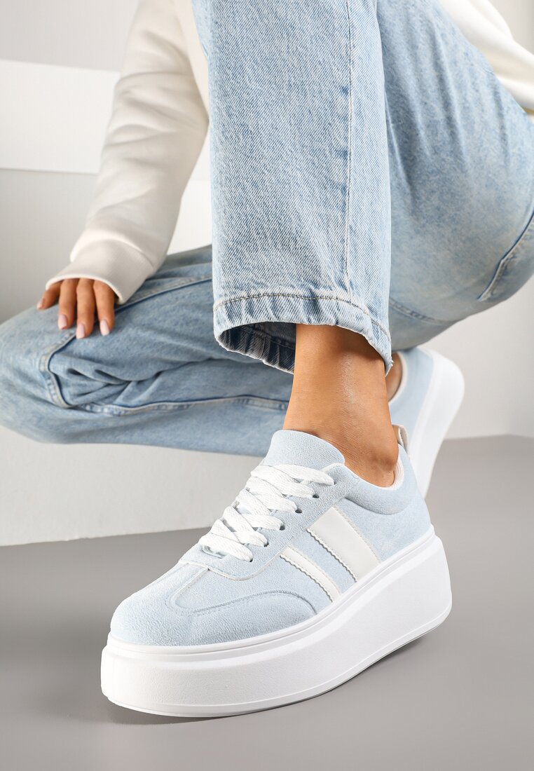 Niebieskie Sneakersy Klasyczne Tenisówki na Grubej Podeszwie z Koturnem Adessia