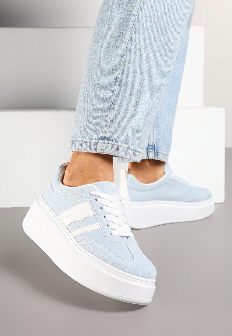 Niebieskie Sneakersy Klasyczne Tenisówki na Grubej Podeszwie z Koturnem Adessia