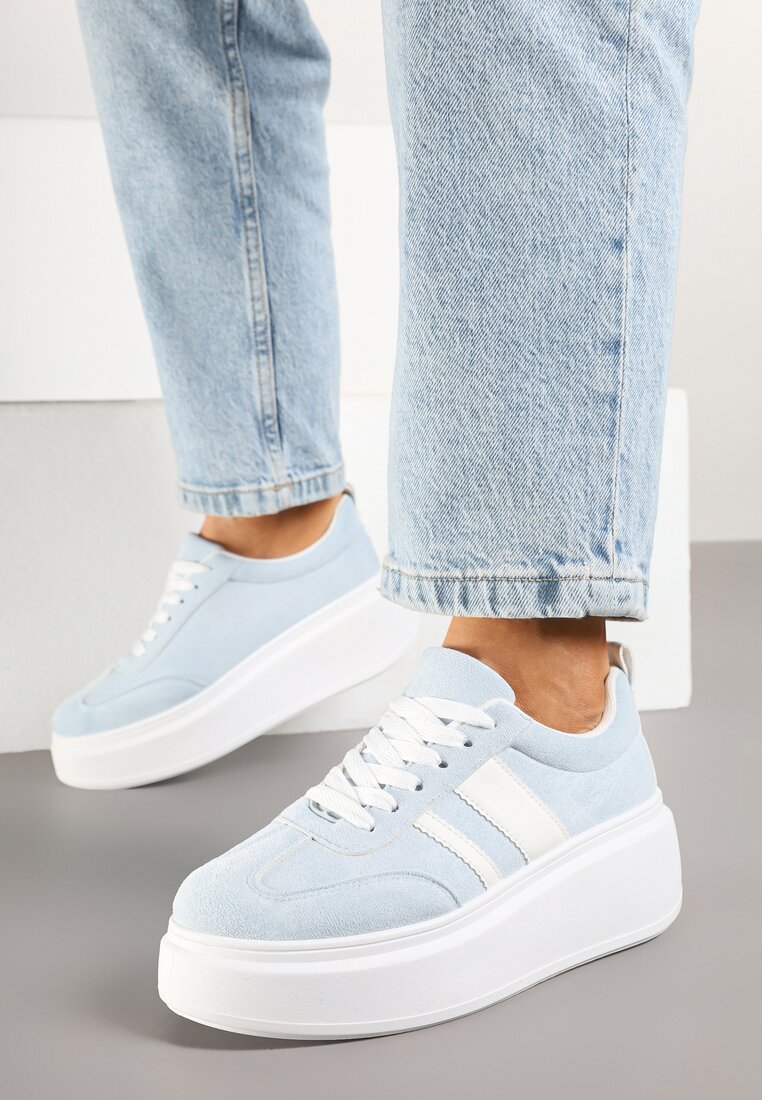 Niebieskie Sneakersy Klasyczne Tenisówki na Grubej Podeszwie z Koturnem Adessia