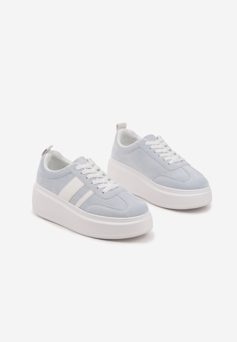 Niebieskie Sneakersy Klasyczne Tenisówki na Grubej Podeszwie z Koturnem Adessia