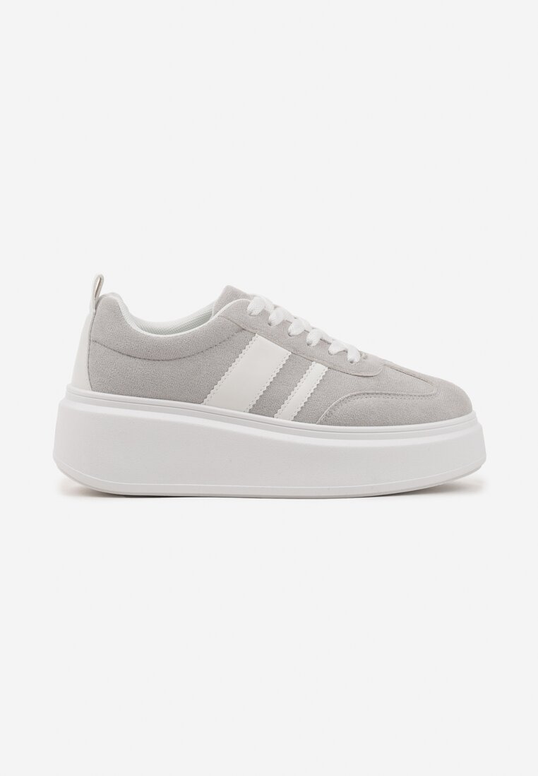 Szare Sneakersy Klasyczne Tenisówki na Grubej Podeszwie z Koturnem Adessia