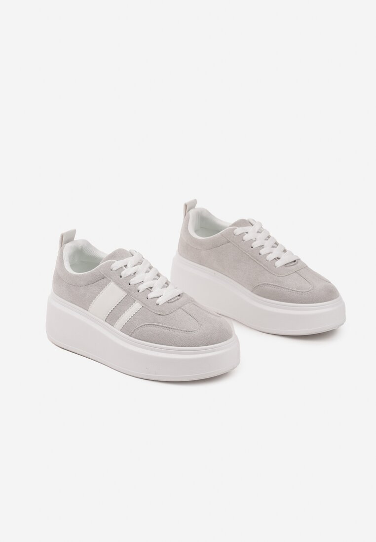 Szare Sneakersy Klasyczne Tenisówki na Grubej Podeszwie z Koturnem Adessia
