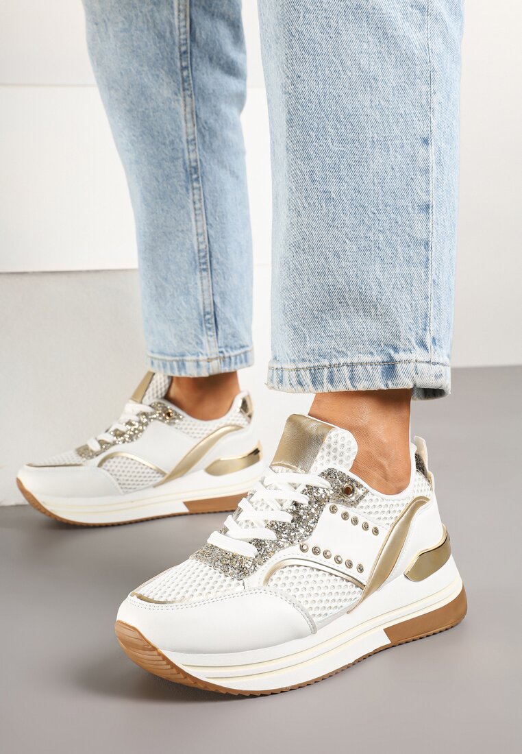 Sneakers Tatindra Alb cu auriu