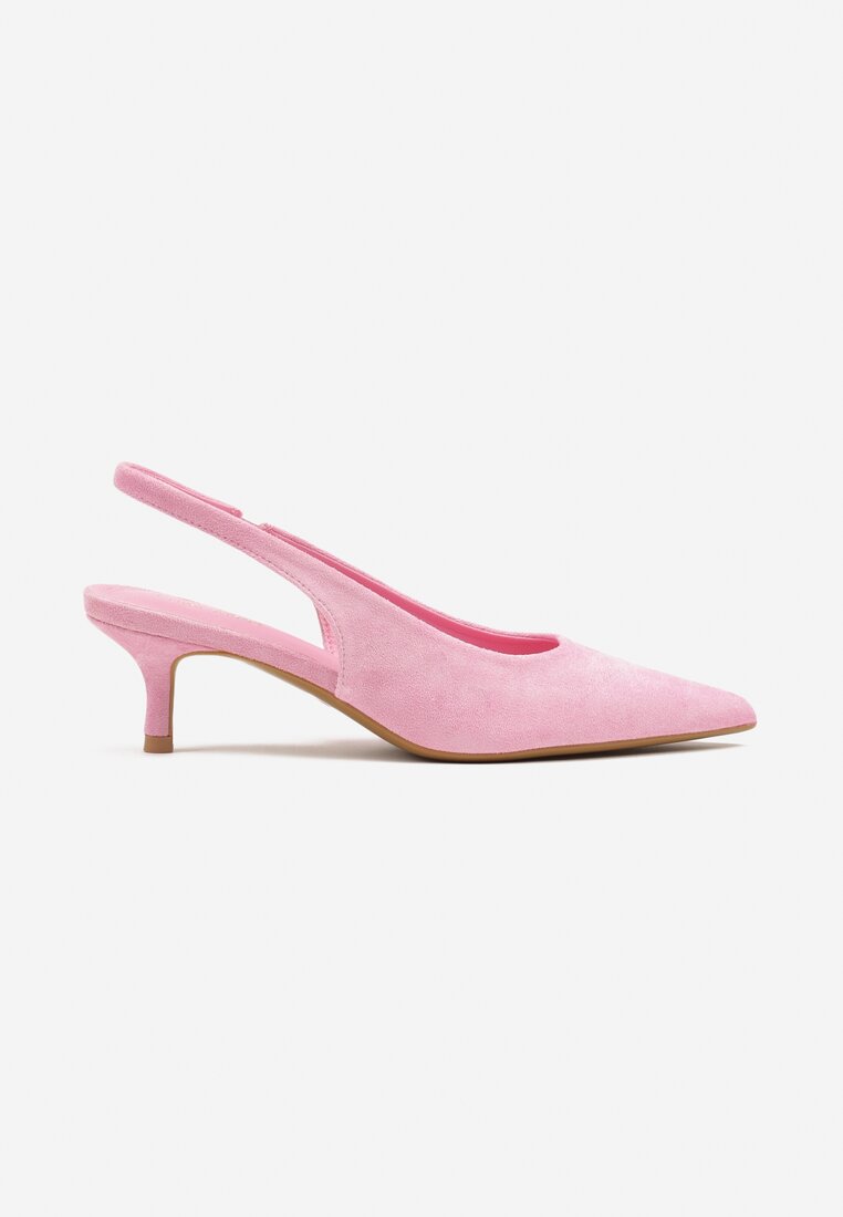 Różowe Czółenka Slingback na Obcasie Kaczuszka z Noskiem w Szpic Tulabis