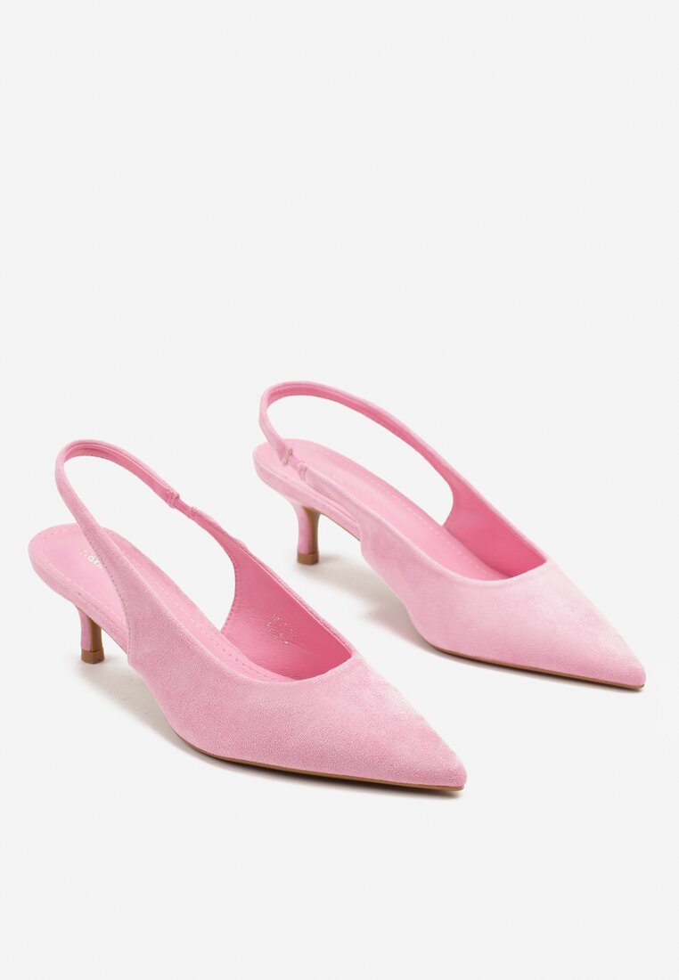 Różowe Czółenka Slingback na Obcasie Kaczuszka z Noskiem w Szpic Tulabis