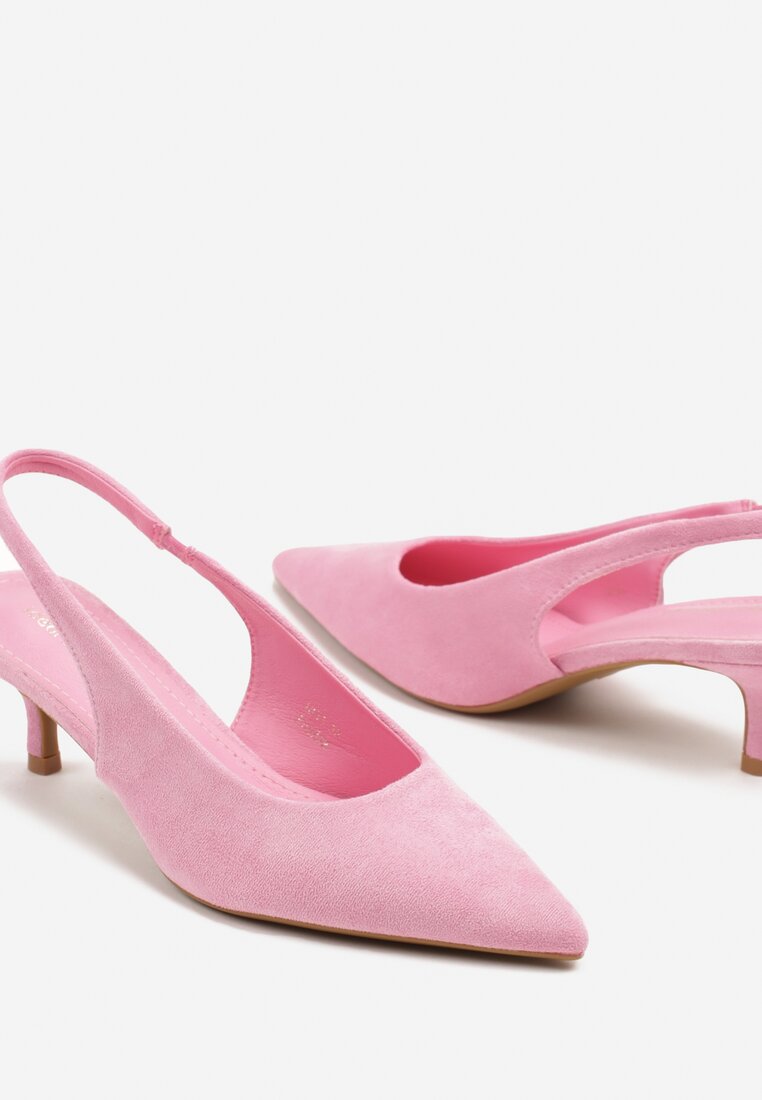 Różowe Czółenka Slingback na Obcasie Kaczuszka z Noskiem w Szpic Tulabis
