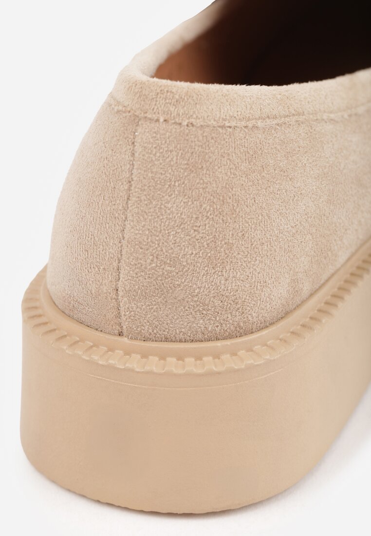 Ciemnobeżowe Mokasyny Ozdobione z Przodu Paskiem Jelzivis