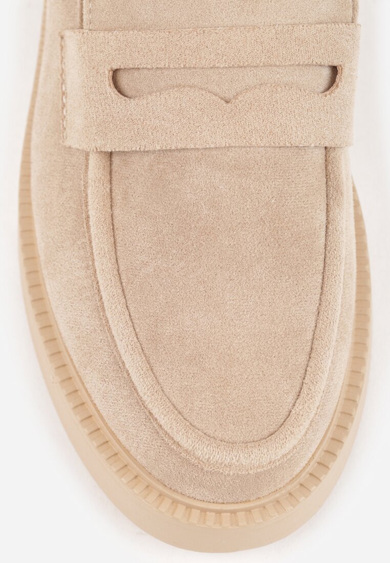 Ciemnobeżowe Mokasyny Ozdobione z Przodu Paskiem Jelzivis