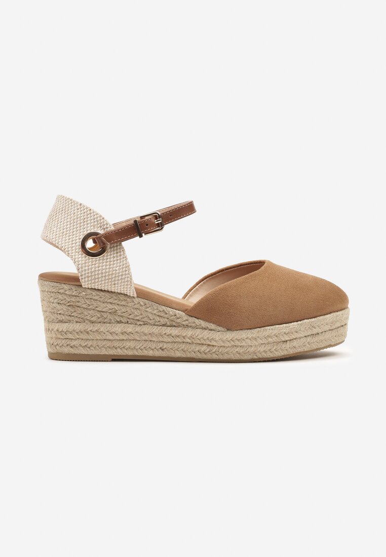 Brązowe Sandały z Plecionką na Koturnie w Stylu Espadryli Effilania