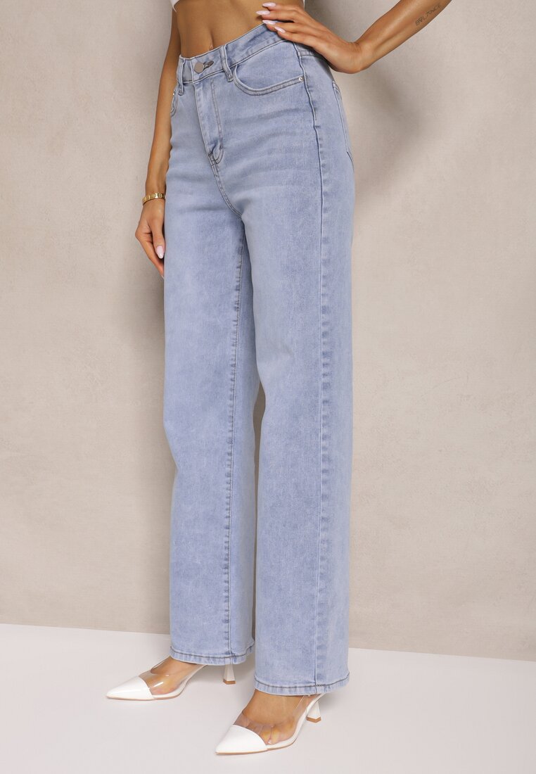 Niebieskie Jeansy z Bawełną o Szerokim Kroju High Waist Ahuzla