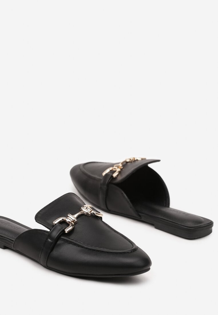 Czarne Klapki Mule Stylizowane na Loafersy z Klamerką Ardexia