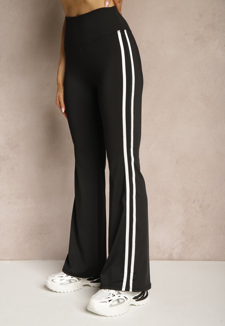 Czarne Legginsy Flare High Waist z Marszczeniem i Lampasami Kirsena