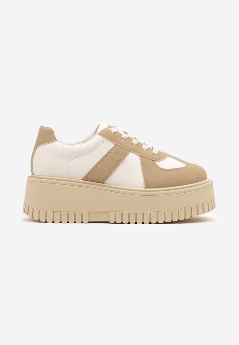 Ciemnobeżowe Sneakersy Typu Tenisówki na Żłobionej Platformie Lorreia