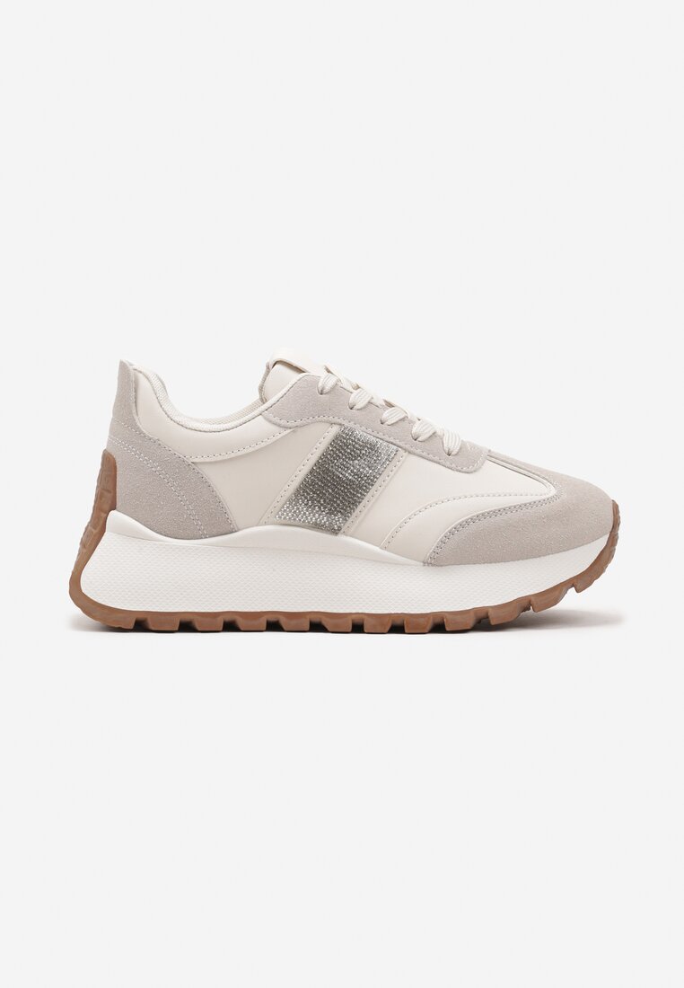 Beżowe Sneakersy na Platformie z Ozdobnymi Cyrkoniami Fenarelle