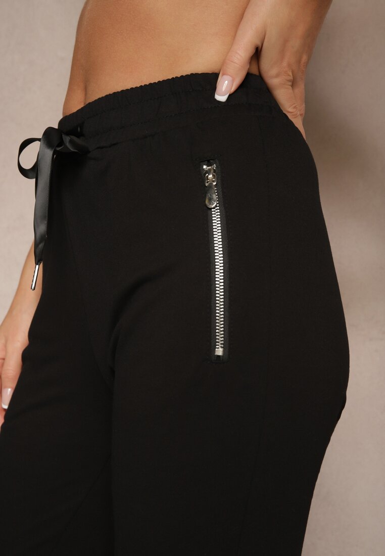 Czarne Spodnie Dresowe z Bawełny o Kroju Jogger High Waist Cherisa