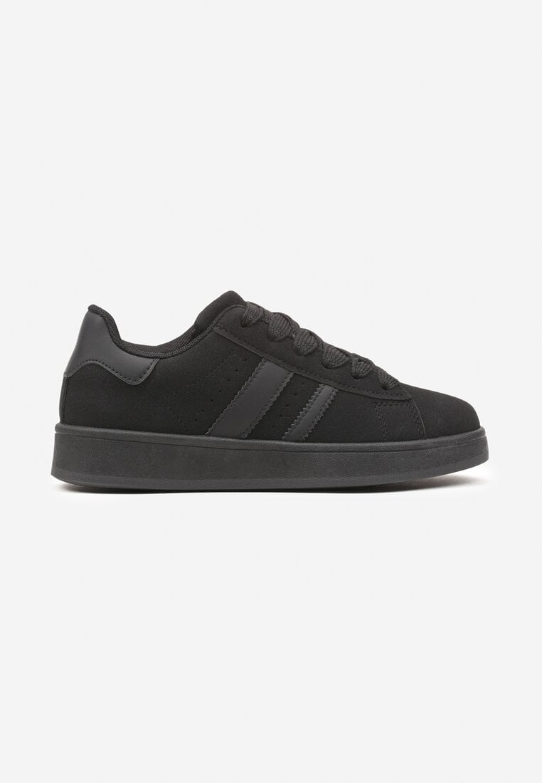 Czarne Sneakersy na Niskiej Platformie z Naszywkami Flordexia