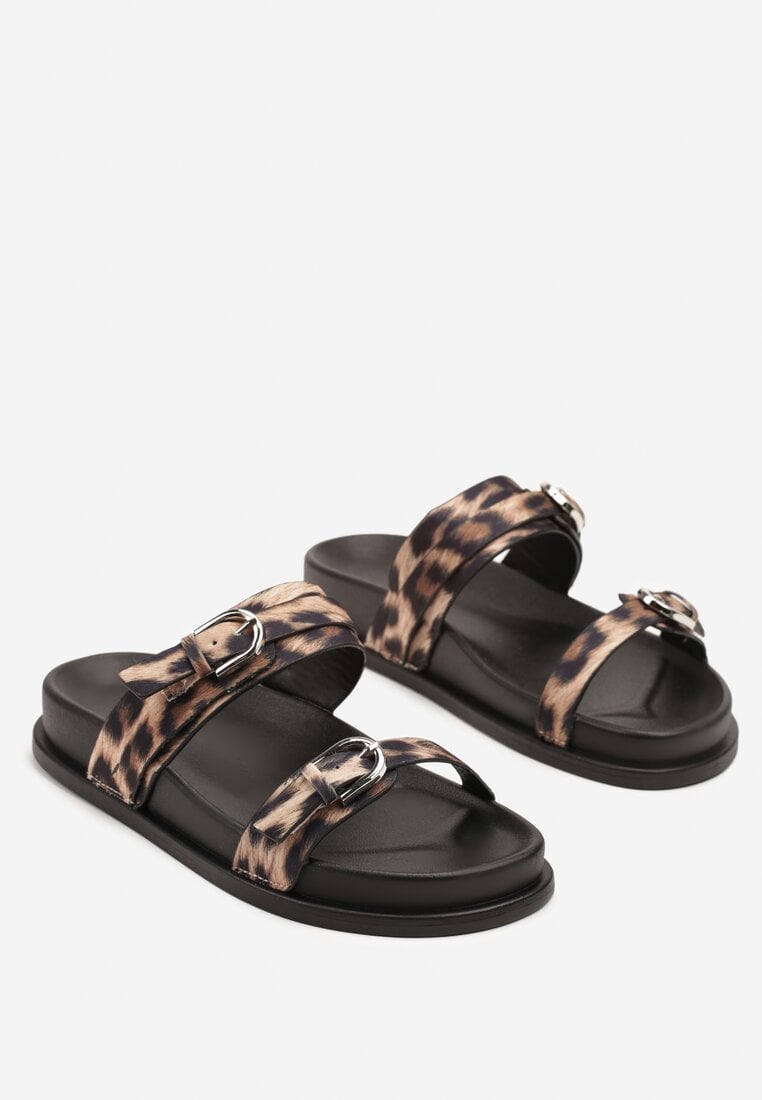 Panterkowe Klapki z Dwoma Paskami i Klamrami Tatereia