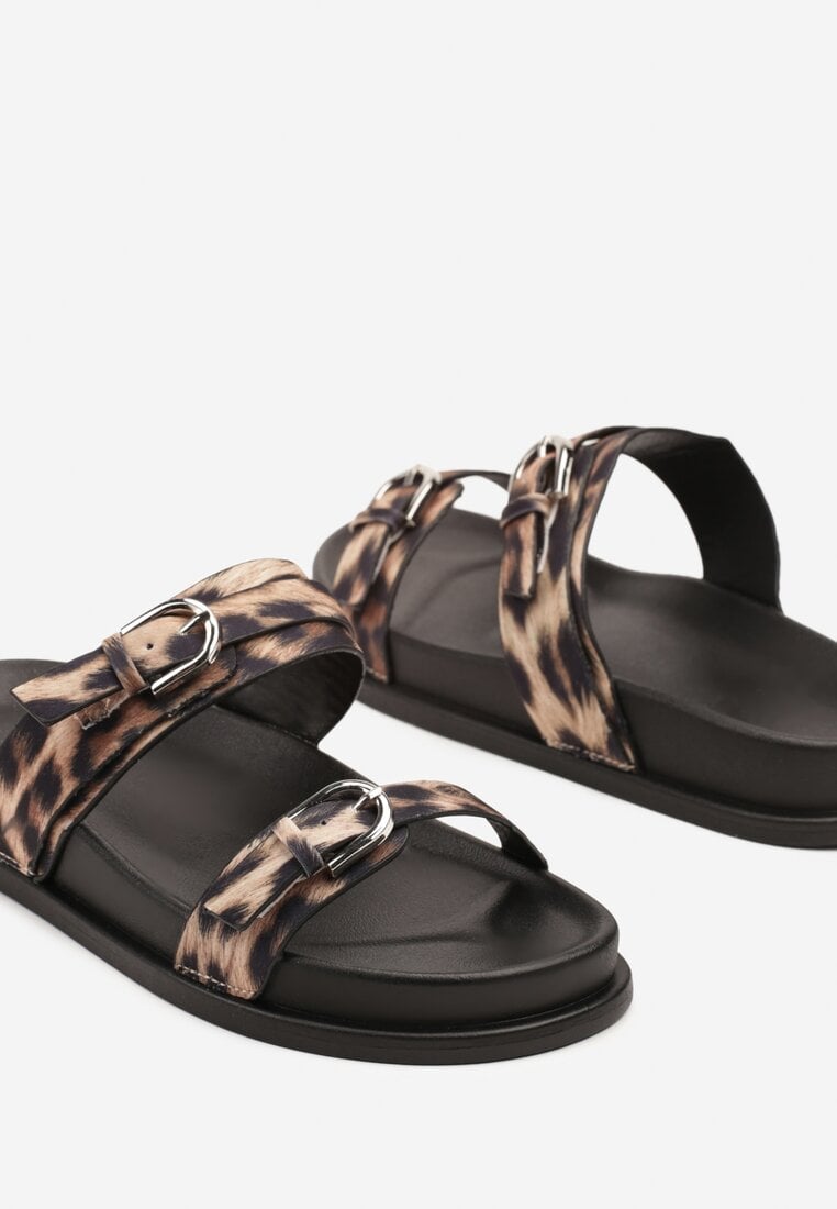 Panterkowe Klapki z Dwoma Paskami i Klamrami Tatereia