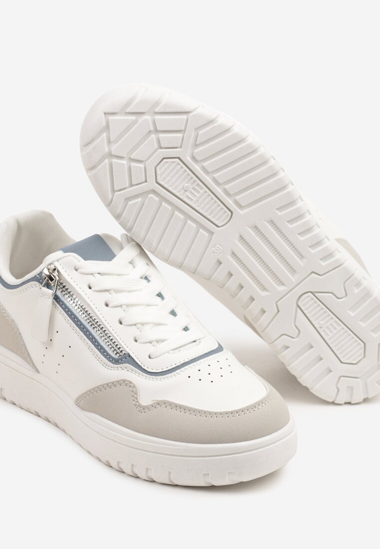 Biało-Niebieskie Sneakersy przed Kostkę z Perforacją i Suwakiem na Cholewce Valinorti