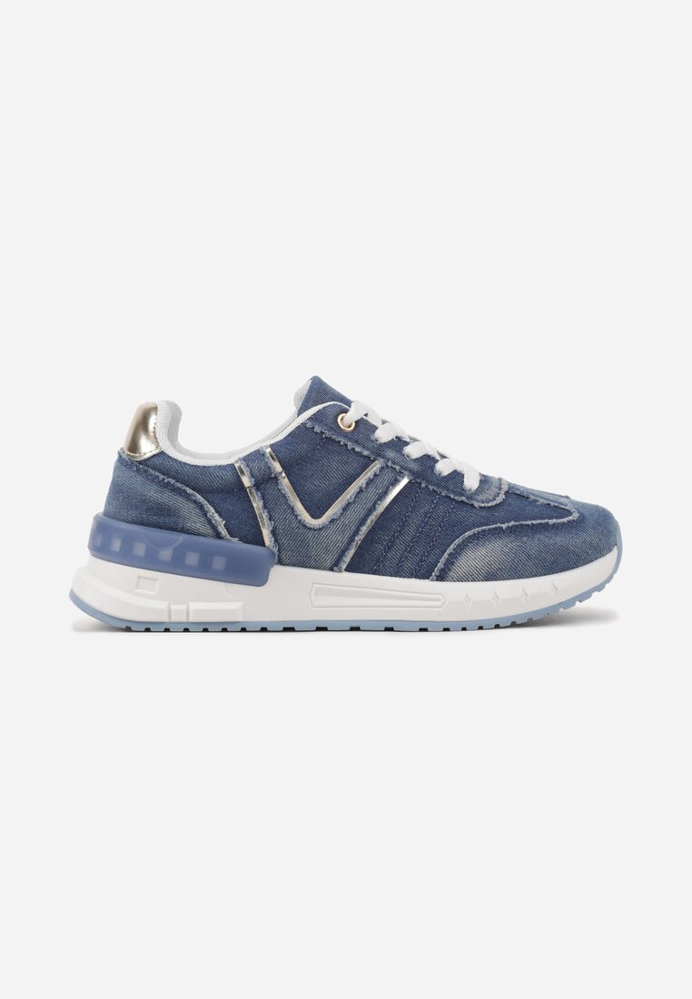 Ciemnoniebieskie Sneakersy na Grubej Podeszwie Zdobione Przetarciami Ninilitia
