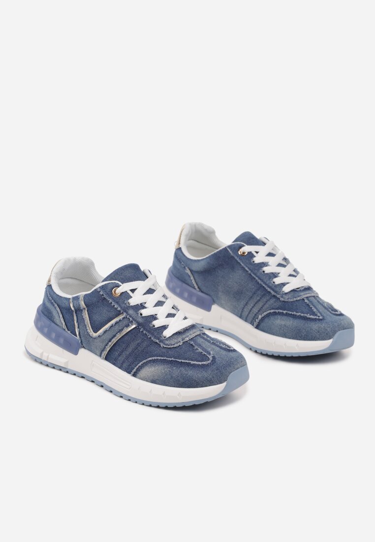 Ciemnoniebieskie Sneakersy na Grubej Podeszwie Zdobione Przetarciami Ninilitia