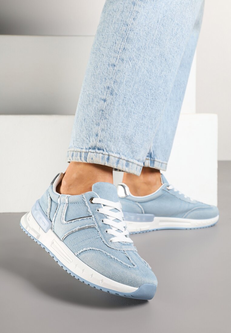 Jasnoniebieskie Sneakersy na Grubej Podeszwie Zdobione Przetarciami Ninilitia