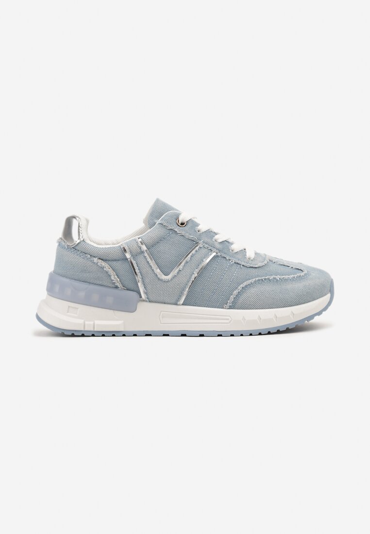 Jasnoniebieskie Sneakersy na Grubej Podeszwie Zdobione Przetarciami Ninilitia
