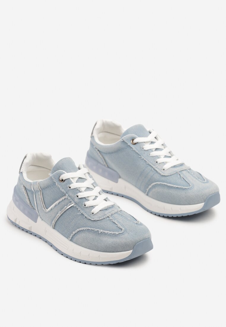 Jasnoniebieskie Sneakersy na Grubej Podeszwie Zdobione Przetarciami Ninilitia