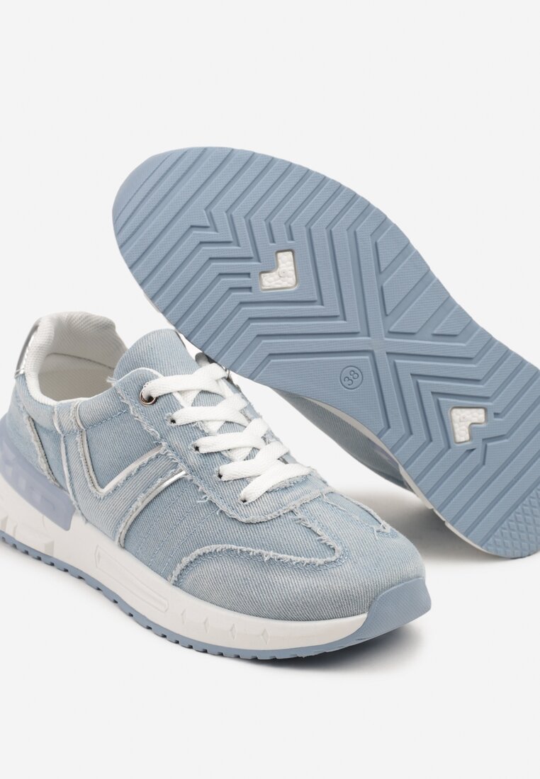 Jasnoniebieskie Sneakersy na Grubej Podeszwie Zdobione Przetarciami Ninilitia