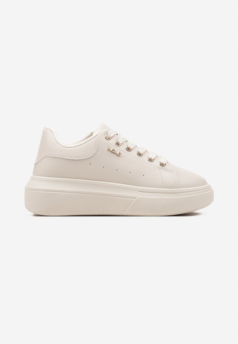 Beżowe Sneakersy na Niskim Koturnie Zdobione Metalicznymi Wstawkami Alirisa