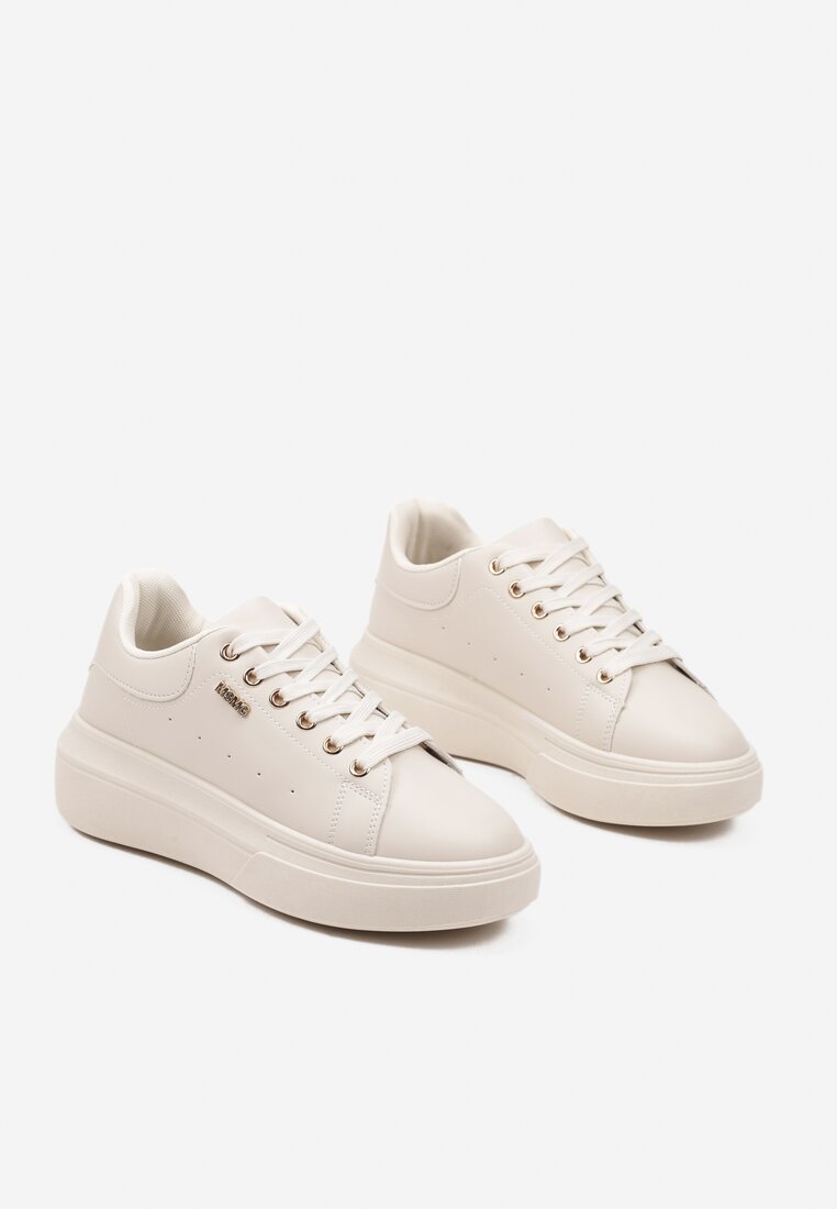 Beżowe Sneakersy na Niskim Koturnie Zdobione Metalicznymi Wstawkami Alirisa