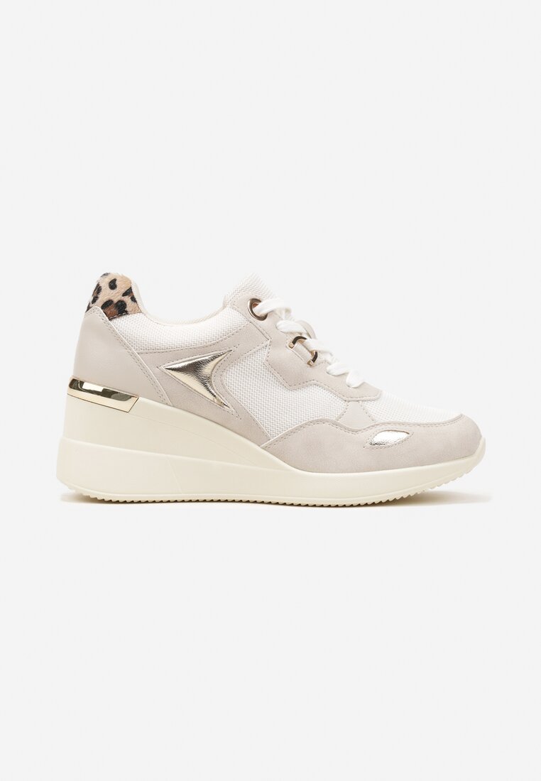 Beżowe Miejskie Sneakersy na Koturnie Cenerra