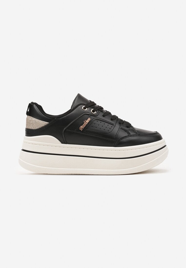 Czarne Sneakersy z Brokatem na Platformie Larinea