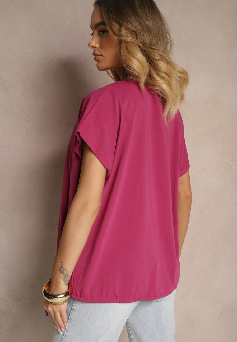Fioletowy Bawełniany T-shirt w Stylu Oversize z Rękawami Nietoperz Alolia