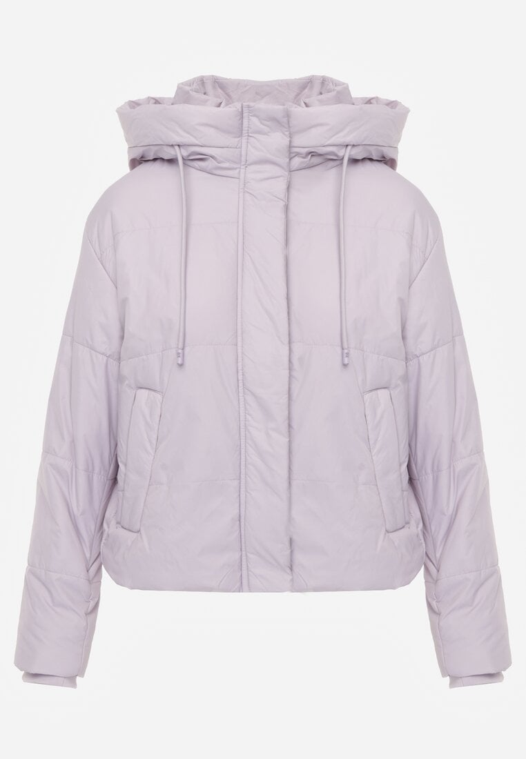 Jasnofioletowa Kurtka z Szerokim Pikowaniem i Nieodpinanym Kapturem Ninilira