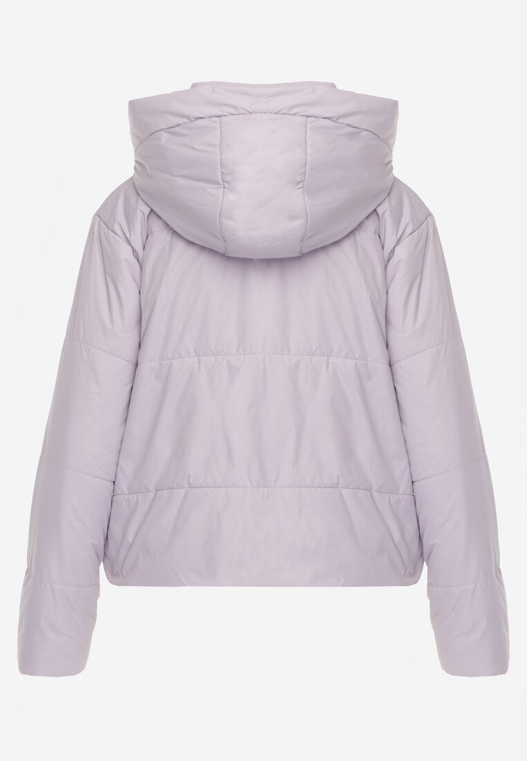 Jasnofioletowa Kurtka z Szerokim Pikowaniem i Nieodpinanym Kapturem Ninilira