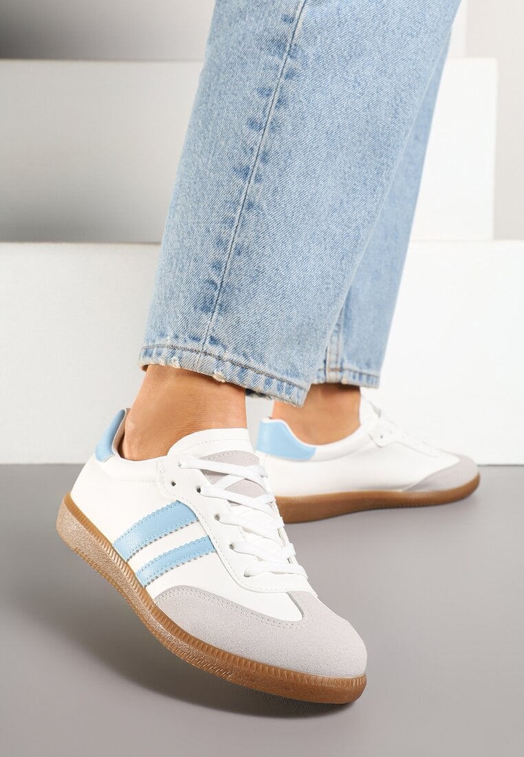 Biało-Niebieskie Sneakersy z Dwoma Paskami na Cholewce przed Kostkę Ulirana