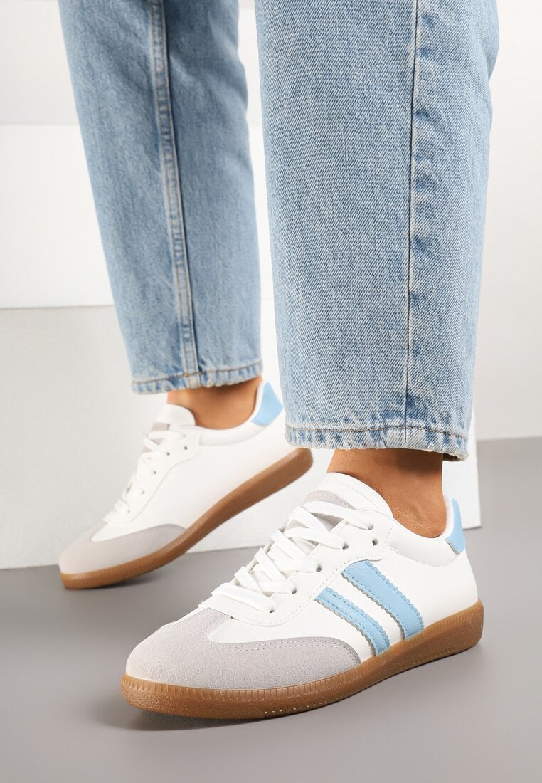 Biało-Niebieskie Sneakersy z Dwoma Paskami na Cholewce przed Kostkę Ulirana