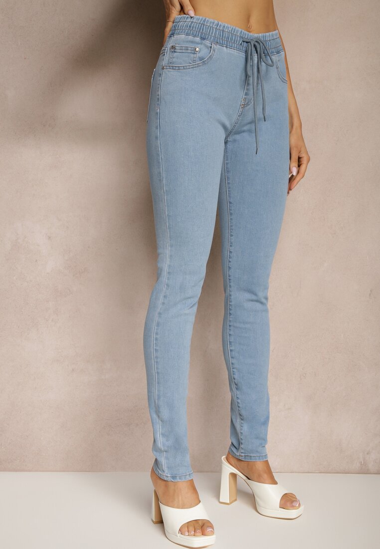 Jasnoniebieskie Jeansy z Bawełną Skinny ze Sznurkiem Gaviren