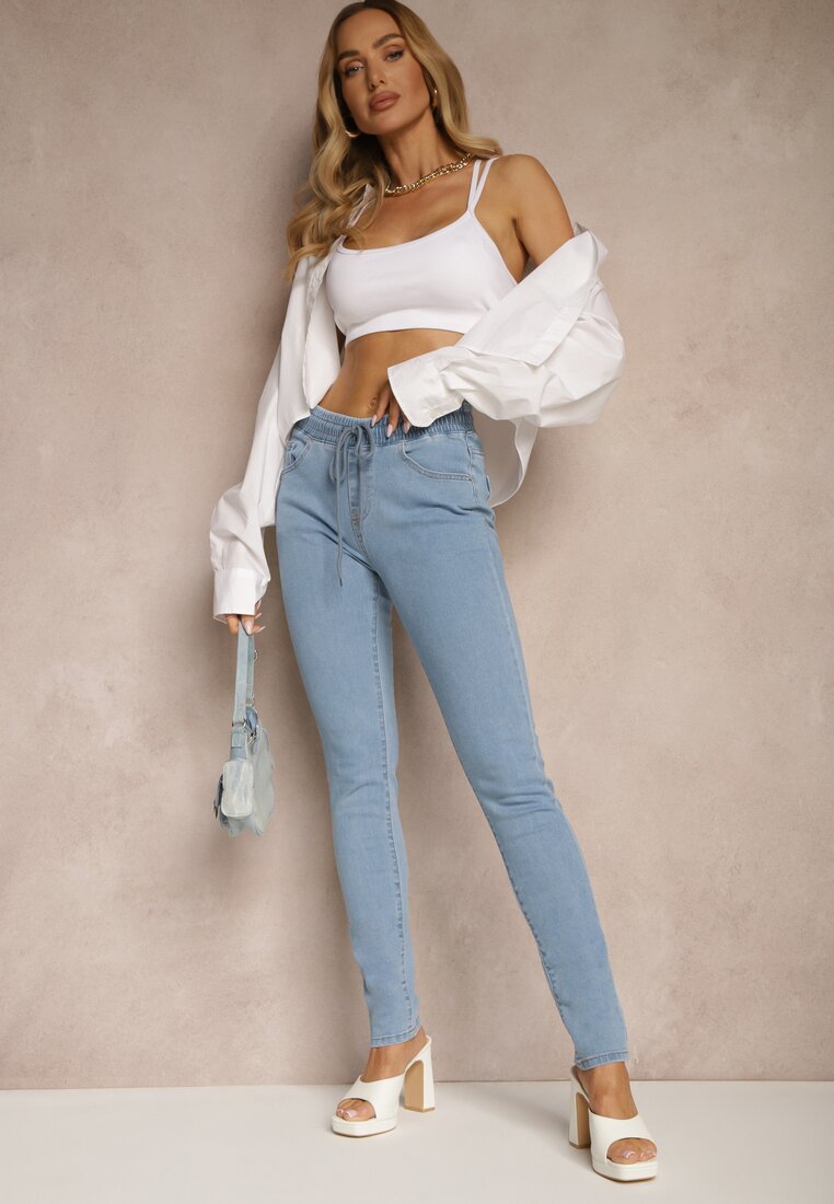 Jasnoniebieskie Jeansy z Bawełną Skinny ze Sznurkiem Gaviren