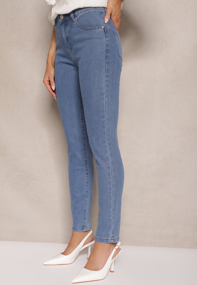 Niebieskie Jeansy High Waist Regular z Bawełną Elisira